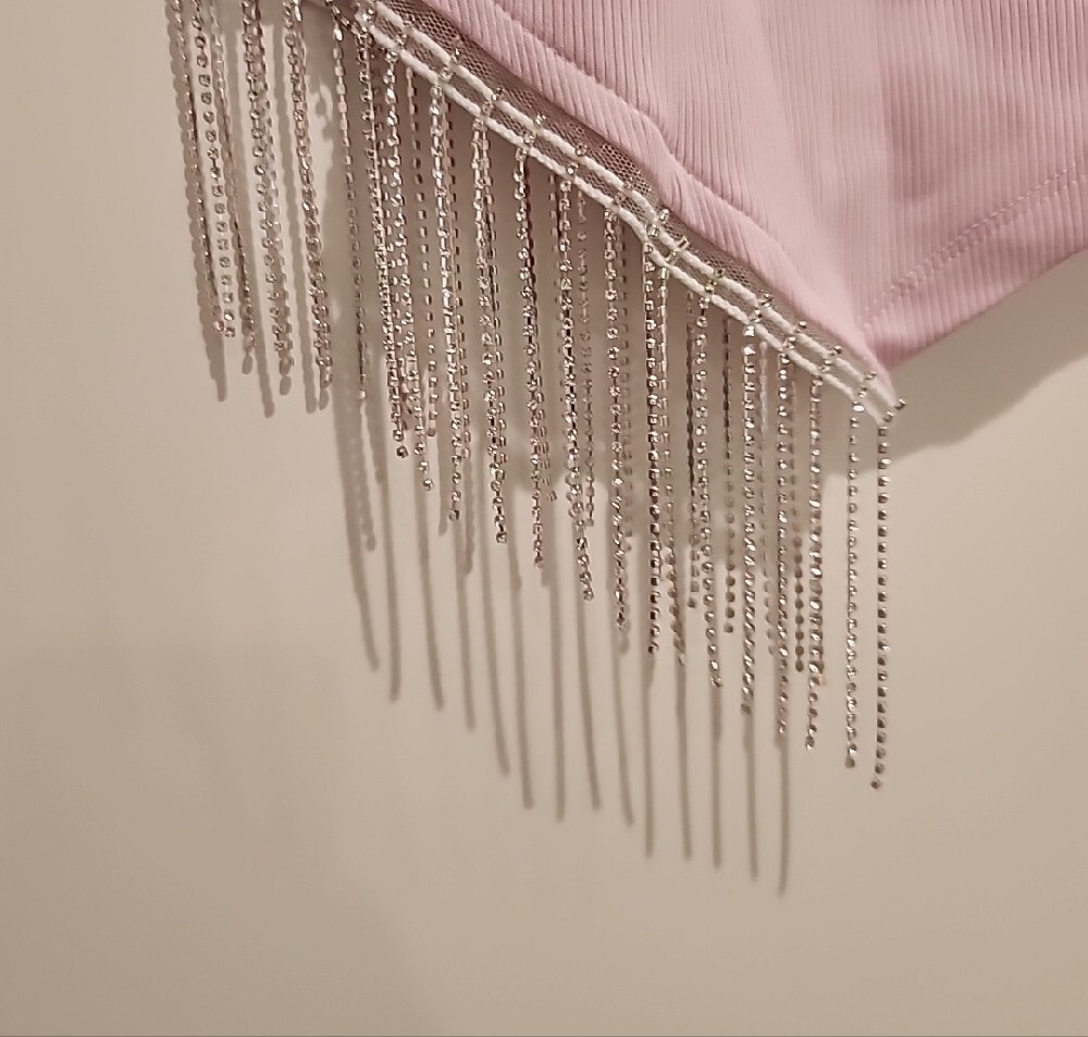 LUMINA Light Pink Ribbed Tank with Rhinestone Fringe - Picture 3 of 8